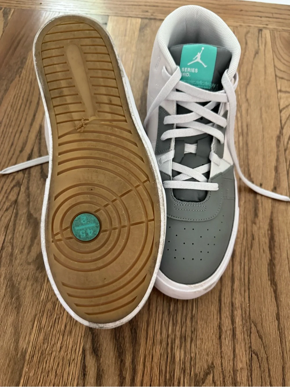 Jordan Mid Sneakers in Gray, White & Teal